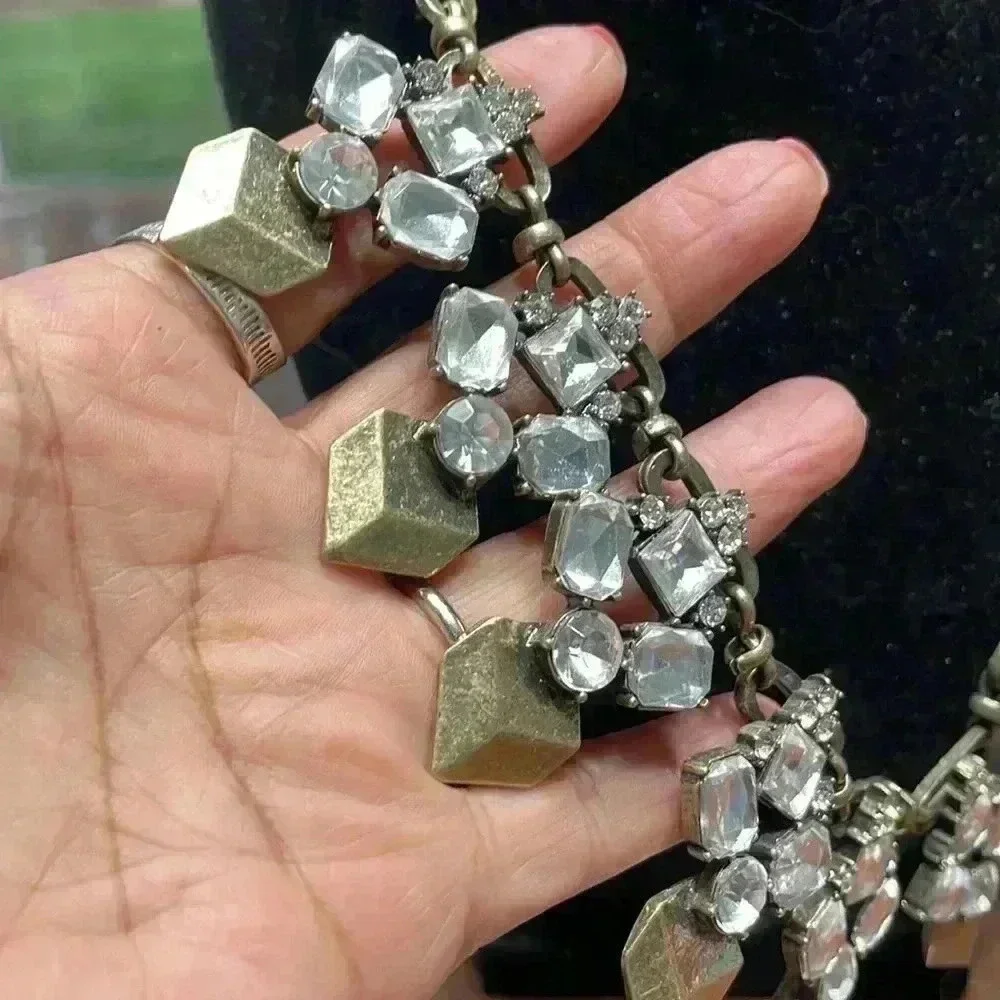 Jcrew vintage runway faceted glass rhinestone necklace statement 18”